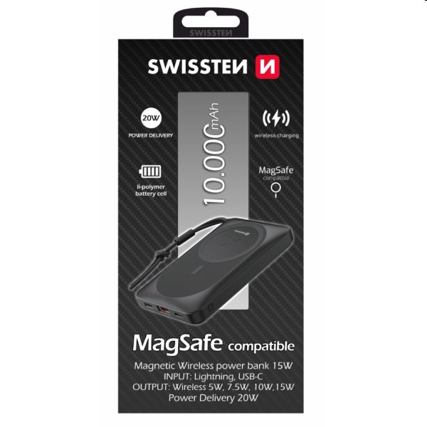 Swissten Powerbank MagSafe 10 000 mAh, černá