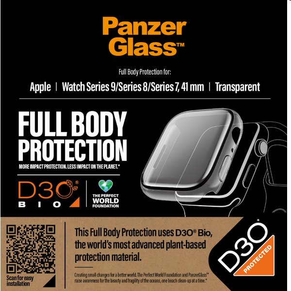 Tvrzené sklo Full Body D3O PanzerGlass pro Apple Watch 9/8/7 45 mm clear