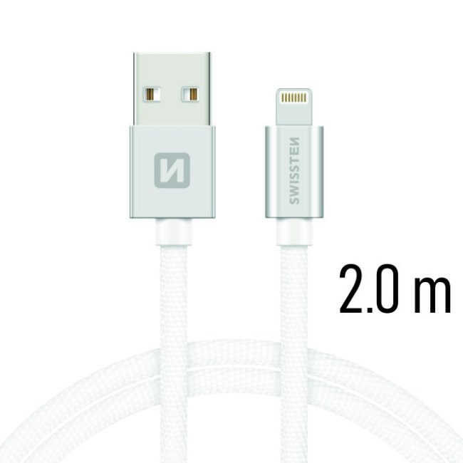Datový kabel Swissten textilní s Lightning konektorem a podporou rychlonabíjení, Silver