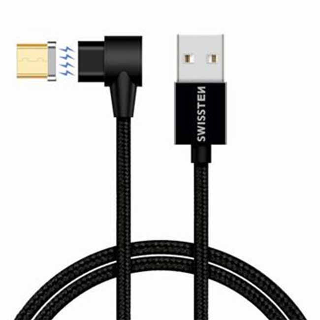 Magnetický datový kabel Swissten Arcade textilní s Micro USB konektorem a podporou rychlonabíjení, Black