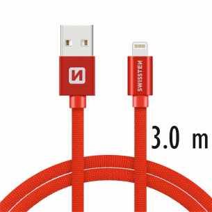 Datový kabel Swissten textilní s Lightning konektorom a podporou rychlonabíjení, Red
