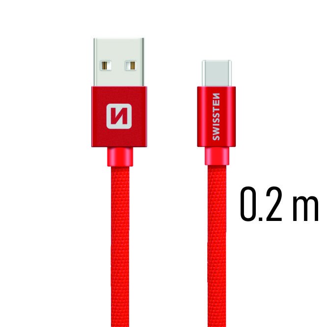 .Dátový kabel Swissten textilní s USB-C konektorem a podporou rychlonabíjení, Red