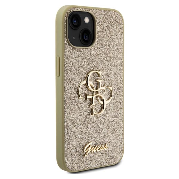 Guess PU Fixed Glitter 4G Metal Logo Zadní Kryt pro iPhone 13 gold