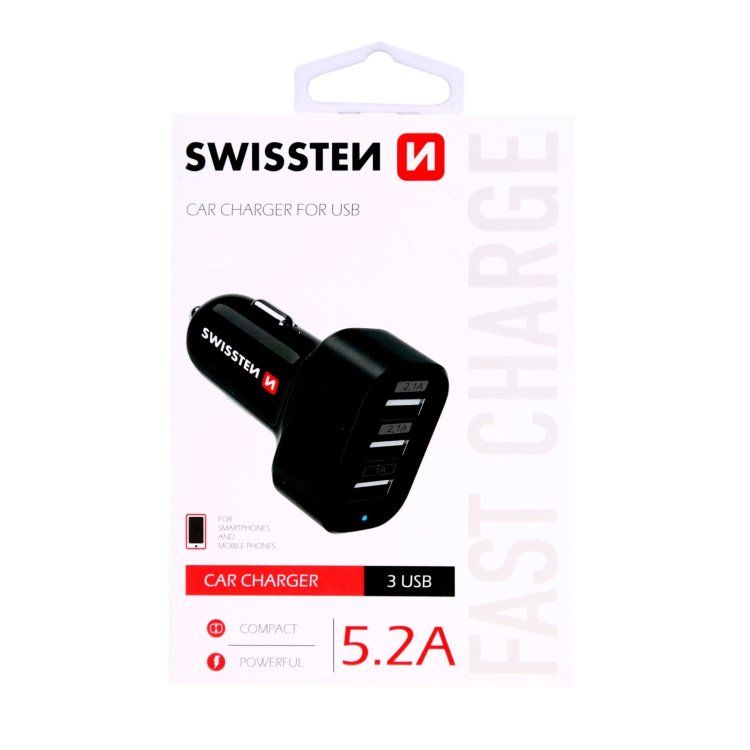 Autonabíječka Swissten 5.2A s 3 USB vstupy Autonabíječka Swissten 5.2A s 3 USB vstupy