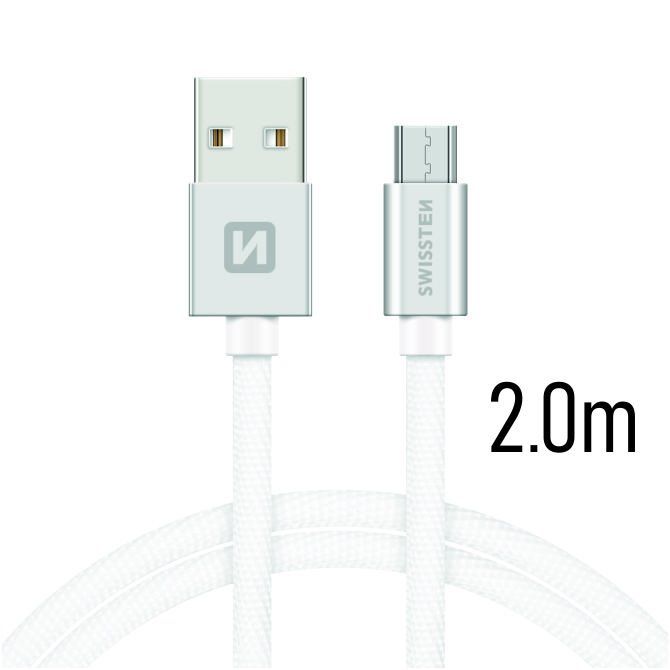 Datový kabel Swissten textilní s Micro-USB konektorem a podporou rychlonabíjení, Silver Datový kabel Swissten textilní s Micro-USB konektorem a podporou rychlonabíjení, Silver