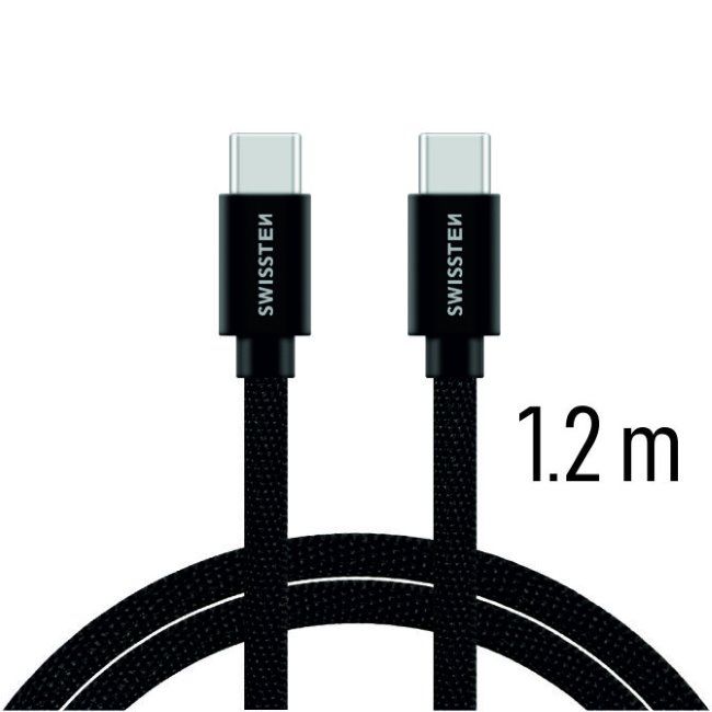 Datový kabel Swissten textilní s USB-C konektory a podporou rychlonabíjení, Black Datový kabel Swissten textilní s USB-C konektory a podporou rychlonabíjení, Black