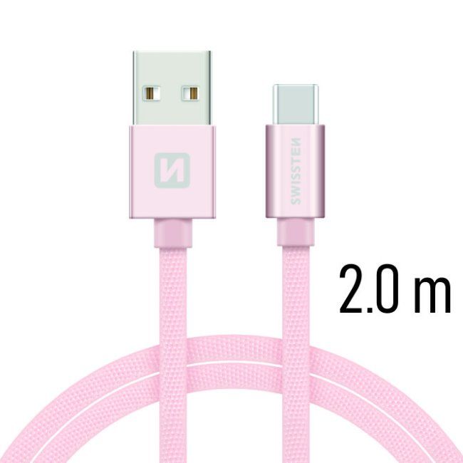 Datový kabel Swissten textilní s USB-C konektorem a podporou rychlonabíjení, Rose Gold Datový kabel Swissten textilní s USB-C konektorem a podporou rychlonabíjení, Rose Gold