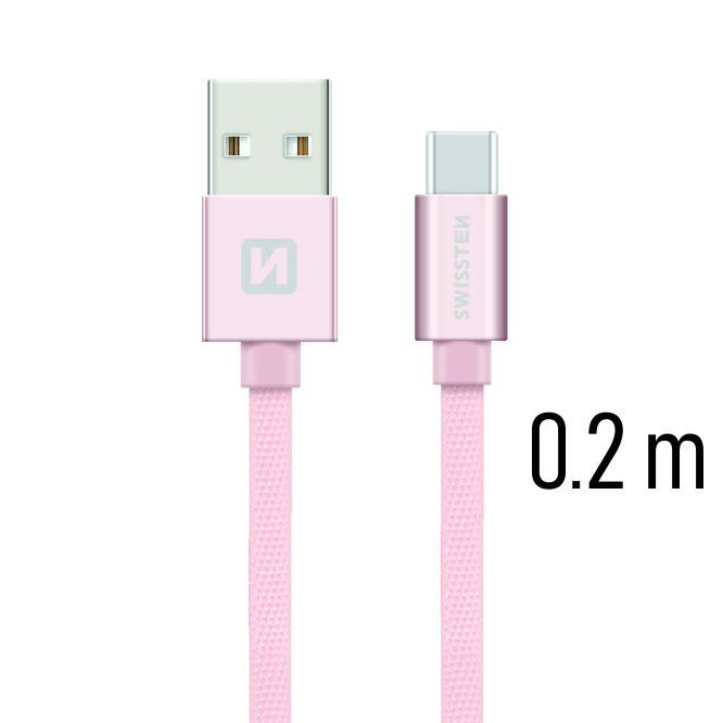 Datový kabel Swissten textilní s USB-C konektorem a podporou rychlonabíjení, Rose Gold Datový kabel Swissten textilní s USB-C konektorem a podporou rychlonabíjení, Rose Gold