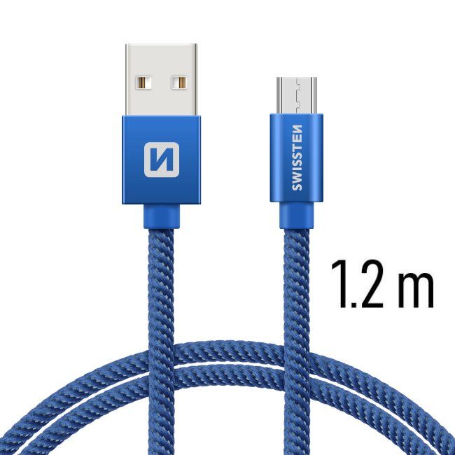 Datový kabel Swissten textilní s Micro-USB konektorem a podporou rychlonabíjení, Blue Datový kabel Swissten textilní s Micro-USB konektorem a podporou rychlonabíjení, Blue