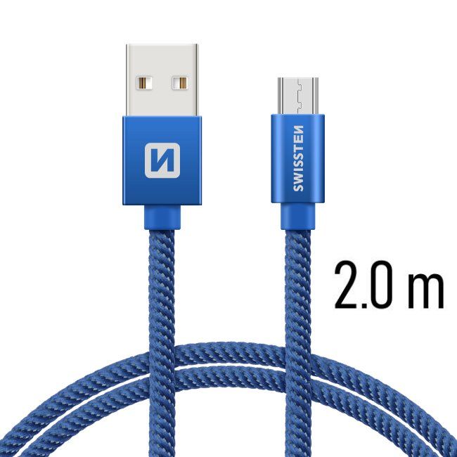 Datový kabel Swissten textilní s Micro-USB konektorem a podporou rychlonabíjení, Blue Datový kabel Swissten textilní s Micro-USB konektorem a podporou rychlonabíjení, Blue