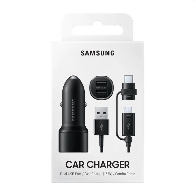 Autonabíječka Samsung 15W s USB-C/MicroUSB kabelem, black