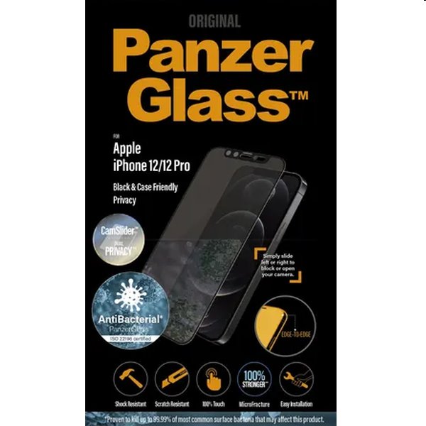 Ochranné temperované sklo PanzerGlass CamSlider AB s privátním filtrem pro Apple iPhone 12/12 Pro, černé
