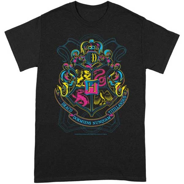 Neon Hogwarts Crest T Shirt (Harry Potter) L