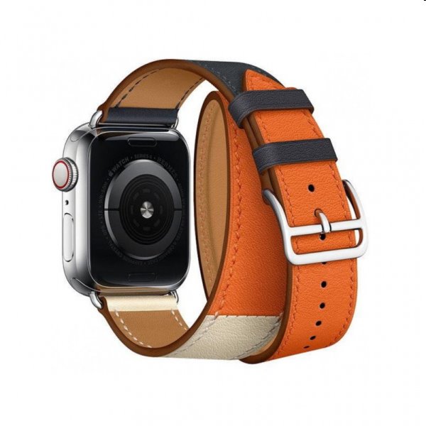 Řemínek z telecí kůže (dlouhý) COTEetCI pro Apple Watch 38/40/41m, modro/oranžový