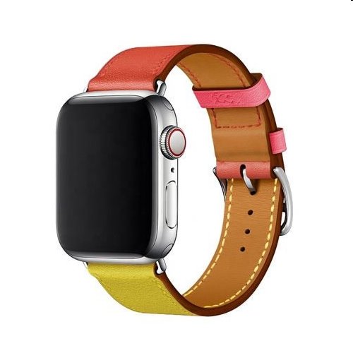 Řemínek z telecí kůže (krátký) COTEetCI pro Apple Watch 42/44/45m, oranžovo/růžový