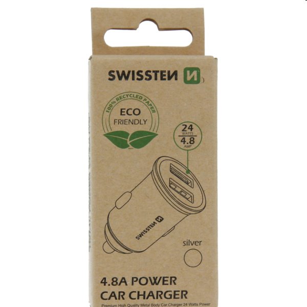 CL adapter Swissten 2x USB 4,8A, stříbrný CL adapter Swissten 2x USB 4,8A, stříbrný