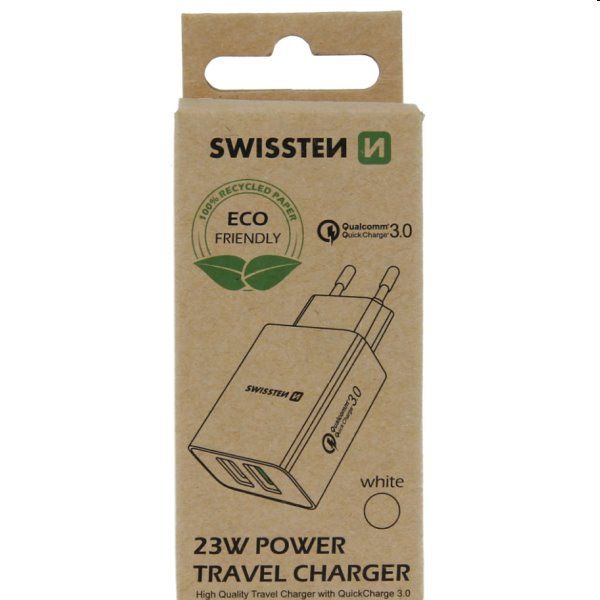 Nabíječka Swissten 2x USB QC 3.0 + USB 23W, bílá, eco balení Nabíječka Swissten 2x USB QC 3.0 + USB 23W, bílá, eco balení