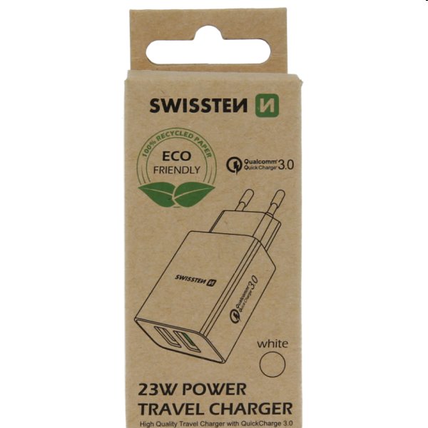 Nabíječka Swissten 2x USB QC 3.0 + USB 23W, bílá, eco balení