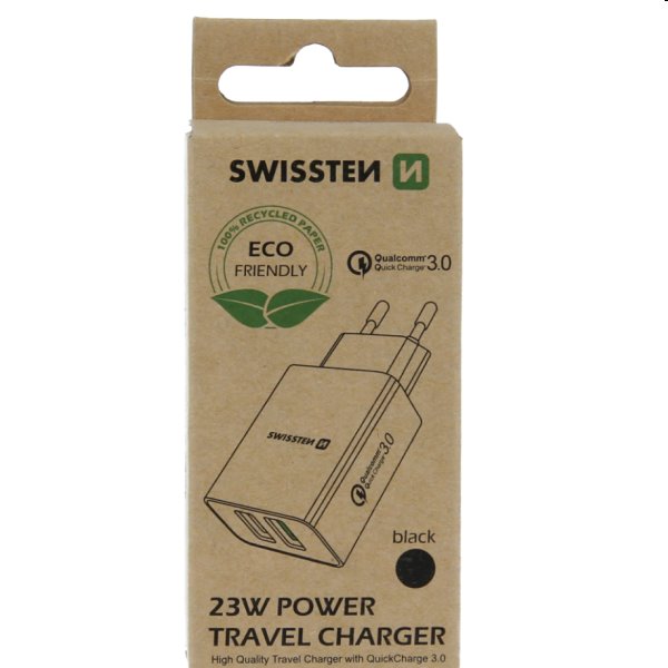 Nabíječka Swissten 2x USB QC 3.0 + USB 23W, černá