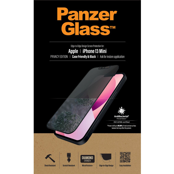 Ochranné temperované sklo PanzerGlass Case Friendly AB s privátním filtrem pro Apple iPhone 13 Mini, černé