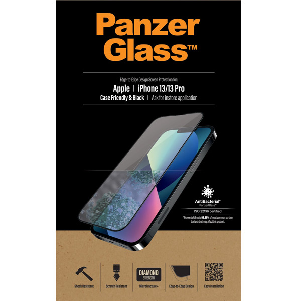 Ochranné temperované sklo PanzerGlass Case Friendly pro Apple iPhone 13/13 Pro, černé