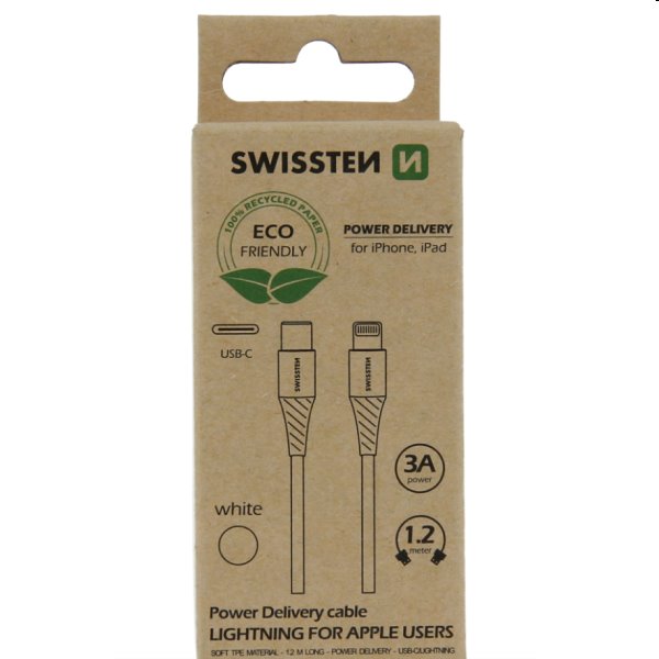 Swissten Data Cable Textile USB-C / Lightning 1.2 m, bílý