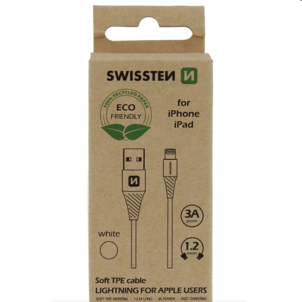 Swissten Data Cable Textile USB / Lightning 1.2 m, bílý