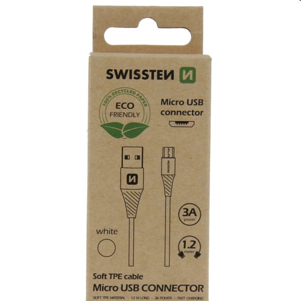 Swissten Data Cable Textile USB / Micro USB 1.2 m, bílý, eco balení