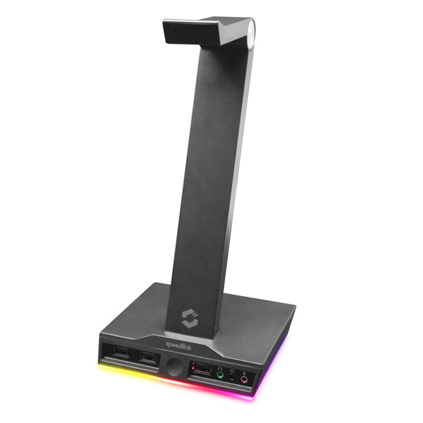 Speedlink Excello Illuminated Headset Stand, 3-Port USB 2.0 Hub, integrated Soundcard, black