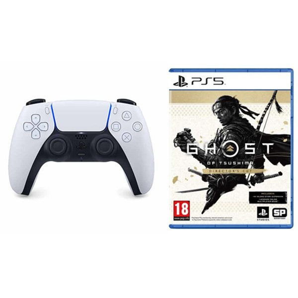 PlayStation 5 DualSense Wireless Controller, black & white + Ghost of Tsushima (Director's Cut) CZ