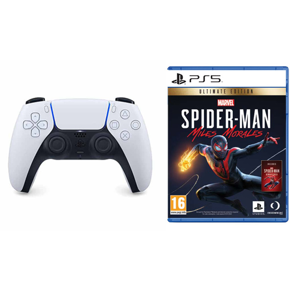 PlayStation 5 DualSense Wireless Controller, black & white + Marvel\'s Spider-Man: Miles Morales CZ (Ultimate Edition)