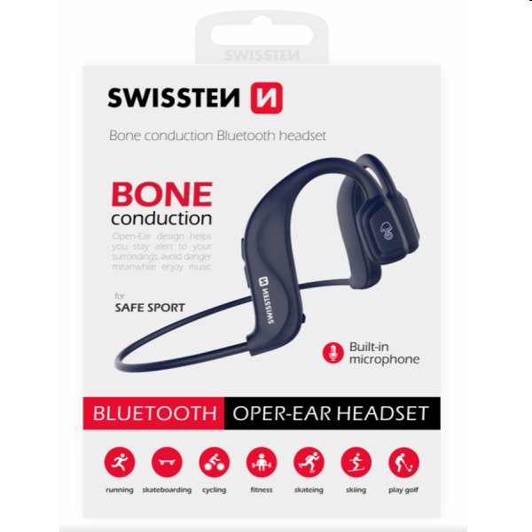 Swissten Bluetooth Earbuds bone conduction, modré