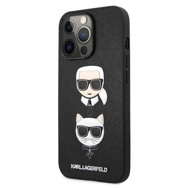 Pouzdro Karl Lagerfeld PU Saffiano Karl and Choupette Heads pro iPhone 13 Pro, black