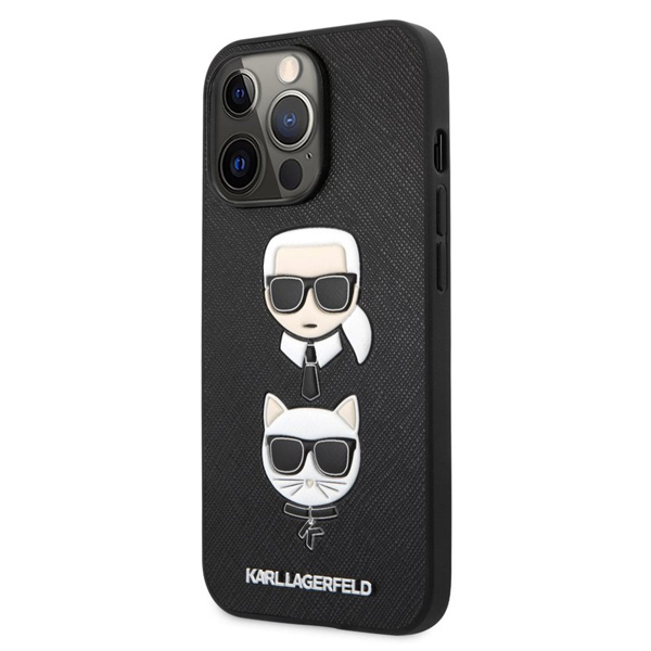 Pouzdro Karl Lagerfeld PU Saffiano Karl and Choupette Heads pro iPhone 13 Pro Max, black