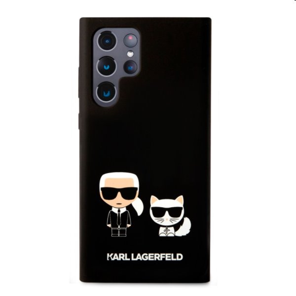 Pouzdro Karl Lagerfeld and Choupette Liquid Silicone pro Samsung Galaxy S22 Ultra, černé
