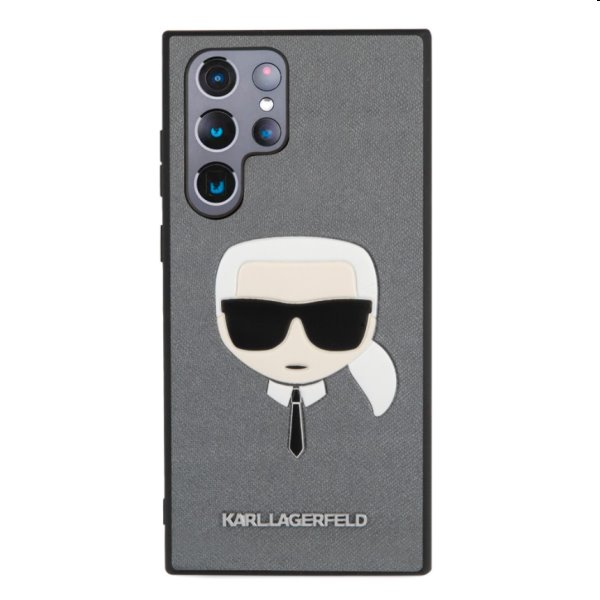 Pouzdro Karl Lagerfeld PU Saffiano Karl Head pro Samsung Galaxy S22 Ultra, stříbrné