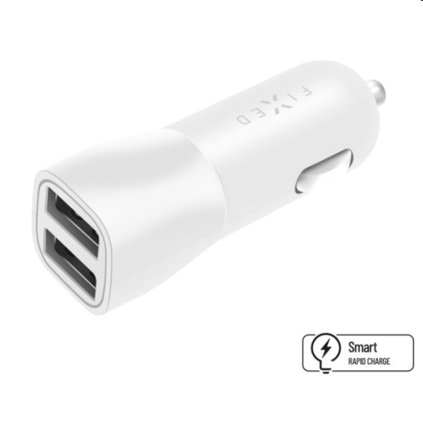 FIXED Autonabíječka Smart Rapid Charge 2x USB, 15 W, bílá