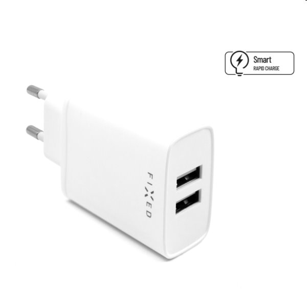 FIXED Síťová nabíječka Smart Rapid Charge s 2 x USB, 15W, bílá