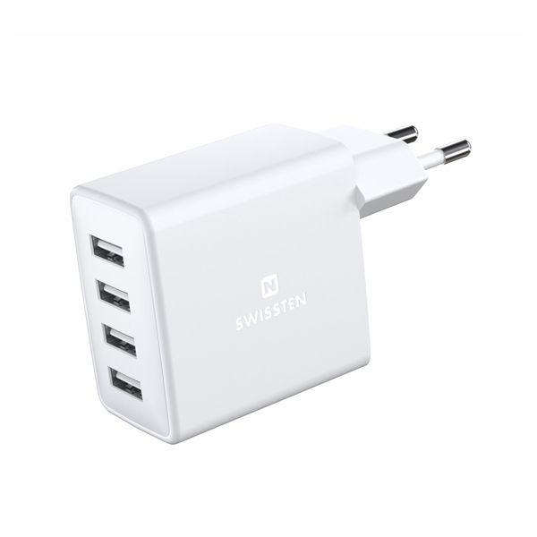 Adaptér Swissten 4 x USB 4 A 20 W, bílý