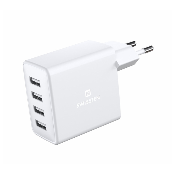 Adaptér Swissten 4 x USB 4 A 20 W, bílý