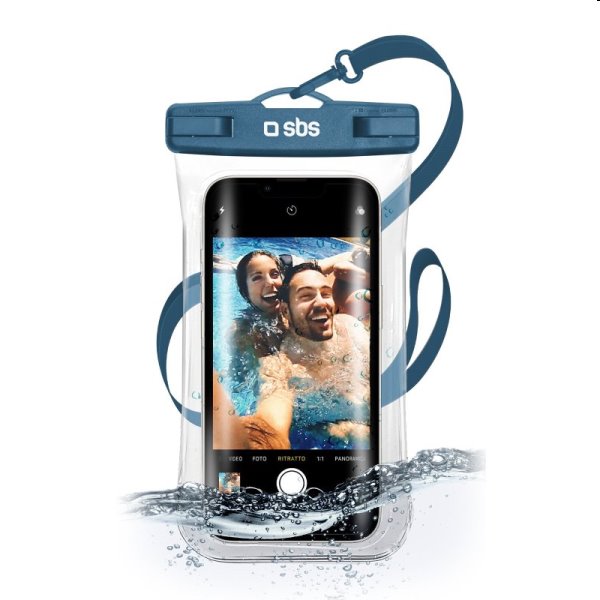 SBS Univerzální vodotěstné pouzdro Selfie pro smartfóny do 6,8'', modré