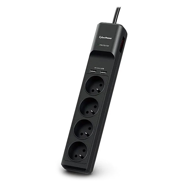 CyberPower P0420SUD0-FR, přepěťová ochrana, 4x FR zásuvka, 2x USB, černá