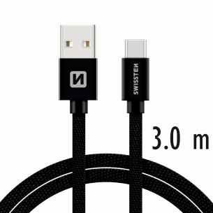 Datový kabel Swissten textilní s USB-C konektorem a podporou rychlonabíjení, Black - OPENBOX (Rozbalené zboží s plnou zárukou)