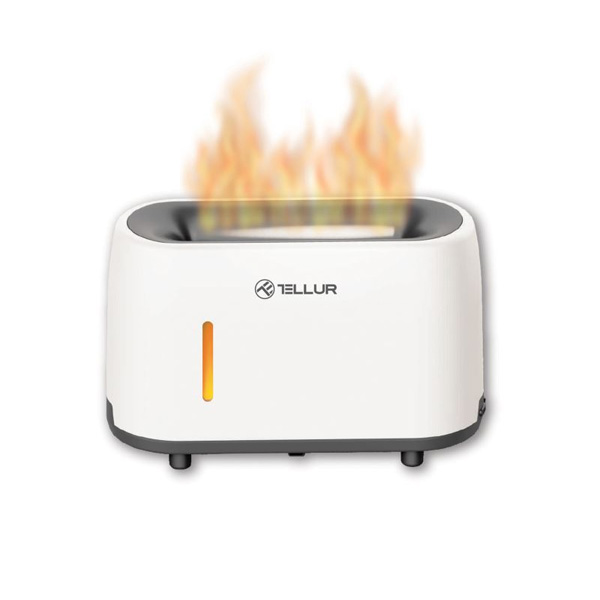 Tellur flame aróma difuzér, 240 ml, LED, biely