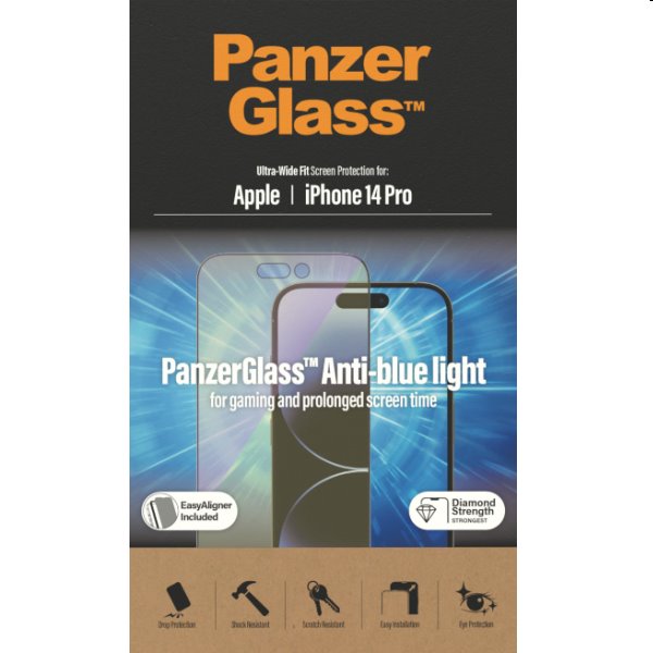 Ochranné sklo PanzerGlass Anti-Bluelight AB pro Apple iPhone 14 Pro, černé