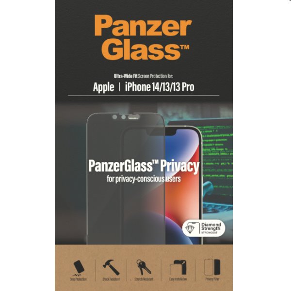 Ochranné sklo PanzerGlass UWF Privacy AB pro Apple iPhone 14/13 Pro/13, černé