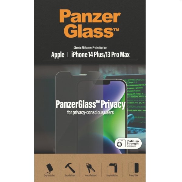 Ochranné sklo PanzerGlass Privacy AB pro Apple iPhone 14 Plus/13 Pro Max, černé