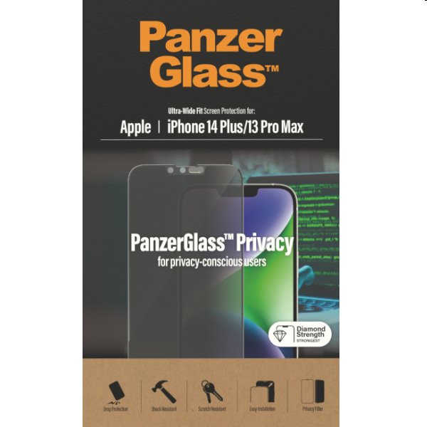 Ochranné sklo PanzerGlass UWF Privacy AB pro Apple iPhone 14 Plus/13 Pro Max, černé