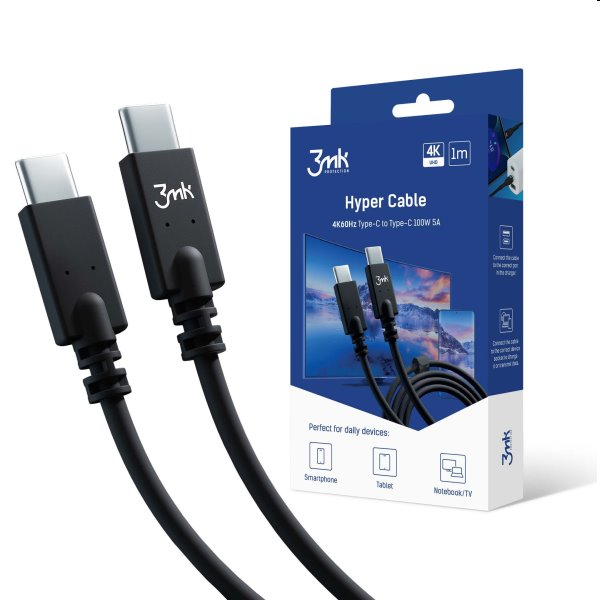 3mk Hyper Cable USB-C/USB-C 1m, 100W, černý