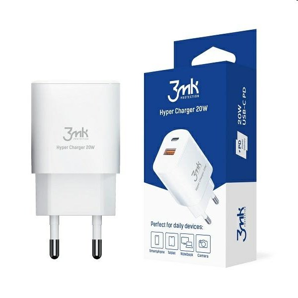 3mk Nabíječka HyperCharger 20W USB-C + USB-A PD 3.0 QC, bílá